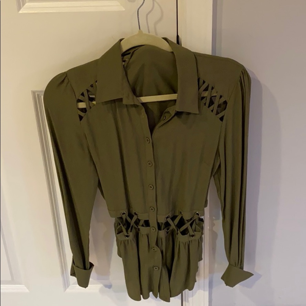 LF Army Green Criss-Cross Blouse